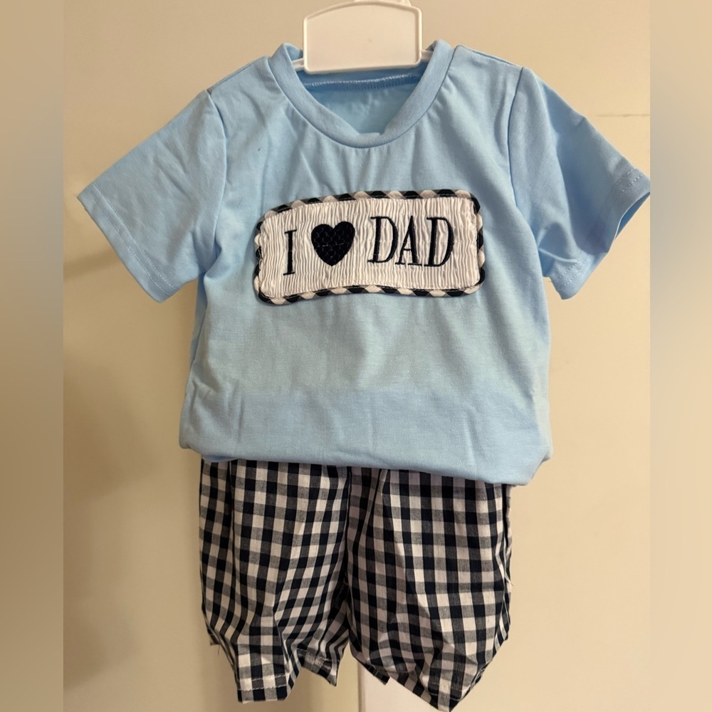 New Smocked I Love Dad Short Set - Size 3-6 months